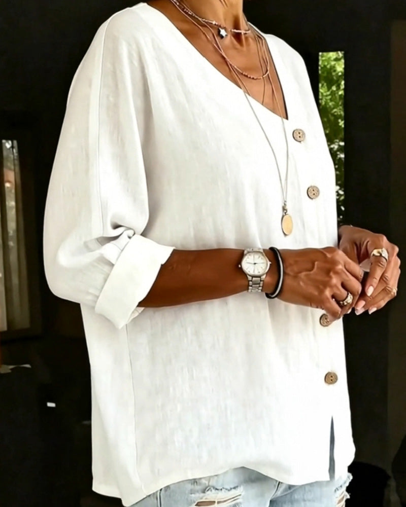 Skjorta Asymmetrisk Knäppning Enfärgad Knäppning Framtill