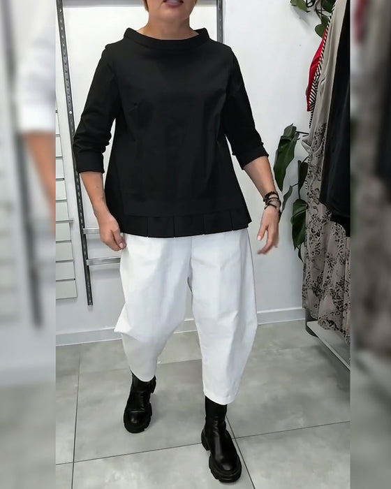 100% Bomull  Blus Vid Krage Enfärgad Casual