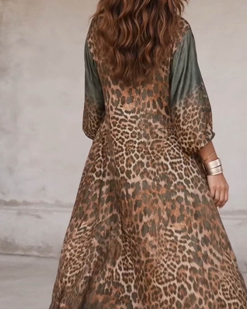 Klänning Stilig Leopard Hel Kjol
