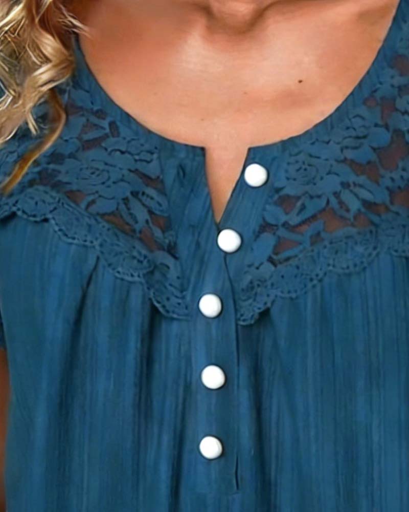 Blus Spets Lapptäcke Kort Ärm