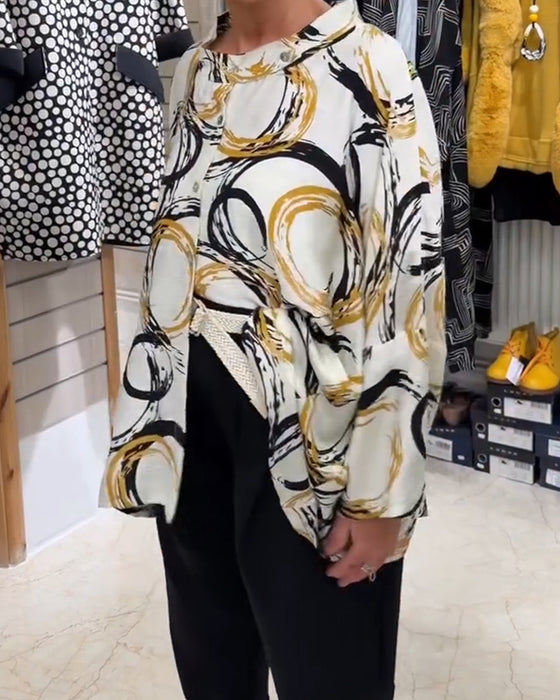 Skjorta Ståkrage Knapp Unik Tryck