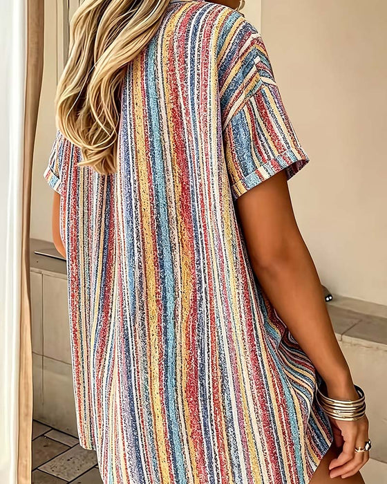 Blus Randig Färgblock Casual