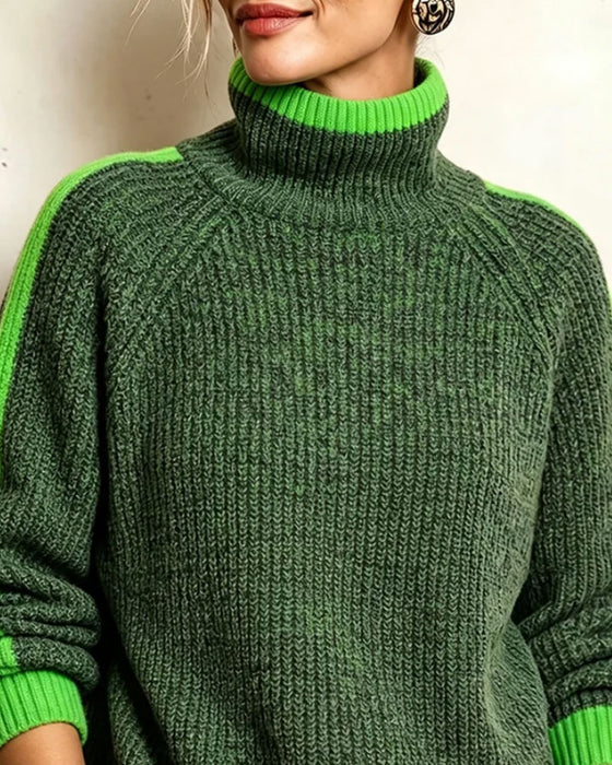 Tröja Turtleneck Kontrast Raglan Ärm