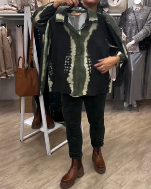 Skjorta Lapel Retro Color Block Långärmad