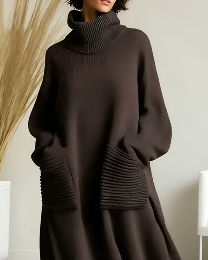 Klänning Med Hög Hals Och Fickdesign