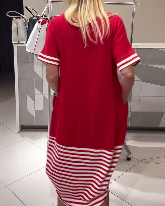 Klänning Kontrastrandig Kortärmad Casual