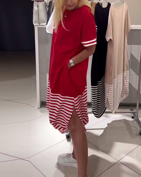 Klänning Kontrastrandig Kortärmad Casual