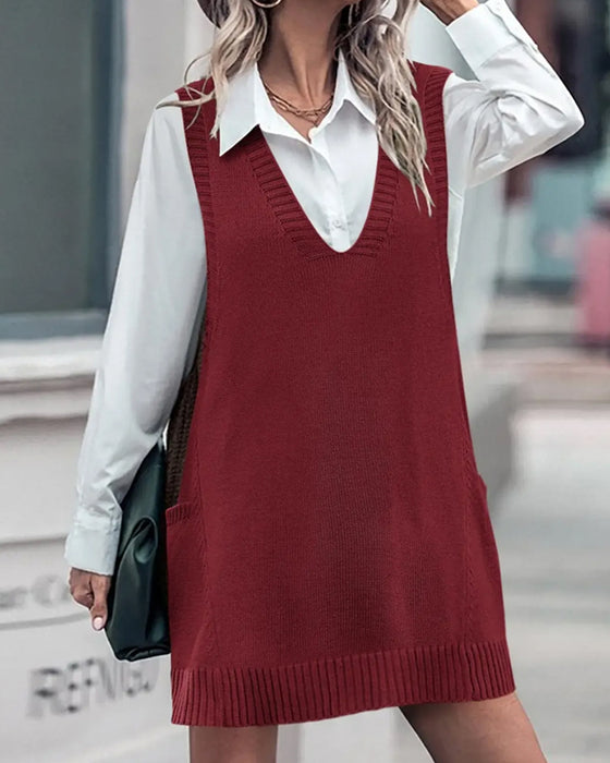 Klänning V-Hals Ärmlös Pullover Tröja