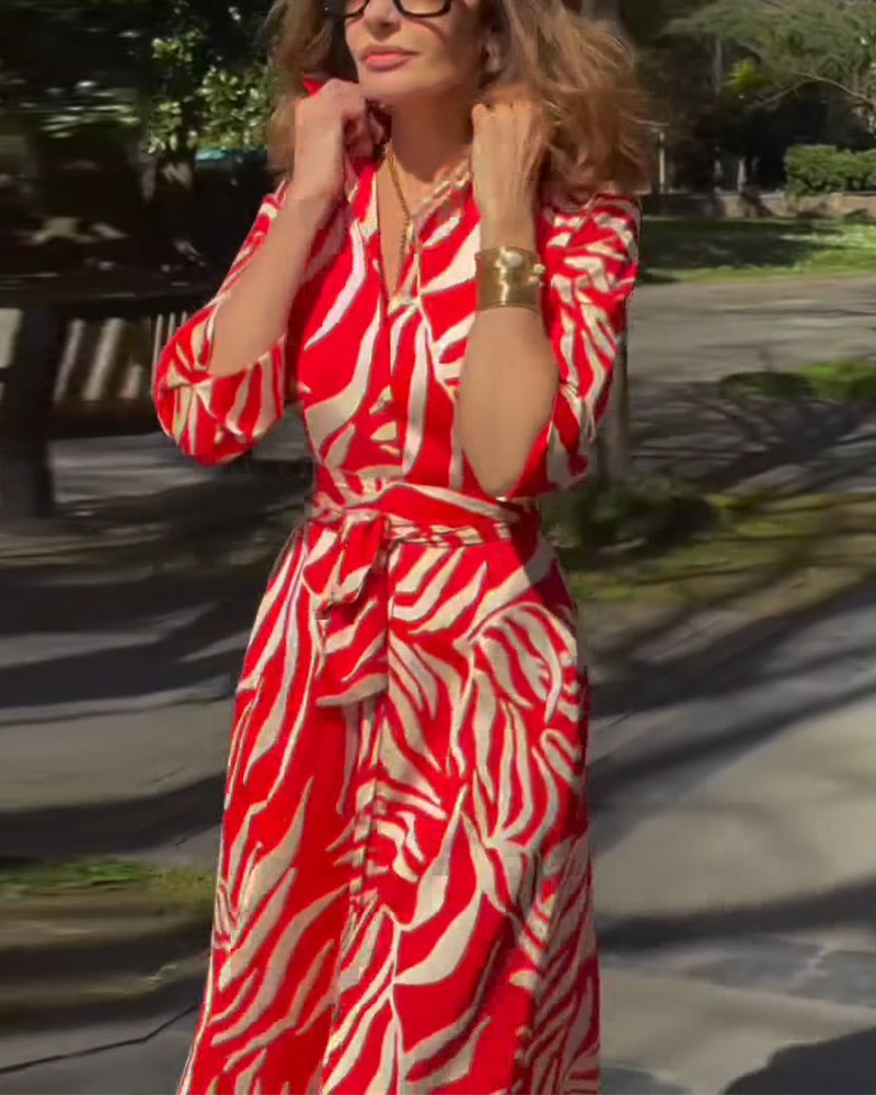 Klänning Zebra Tryck Snörning Skjorta