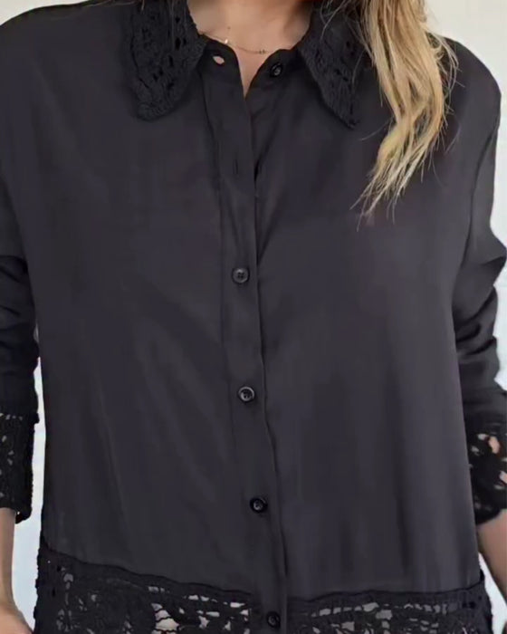 Blus Slag Fåll Spets Patchwork