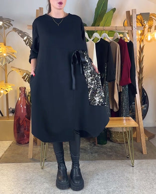 Klänning Långärmad Lös Paljett