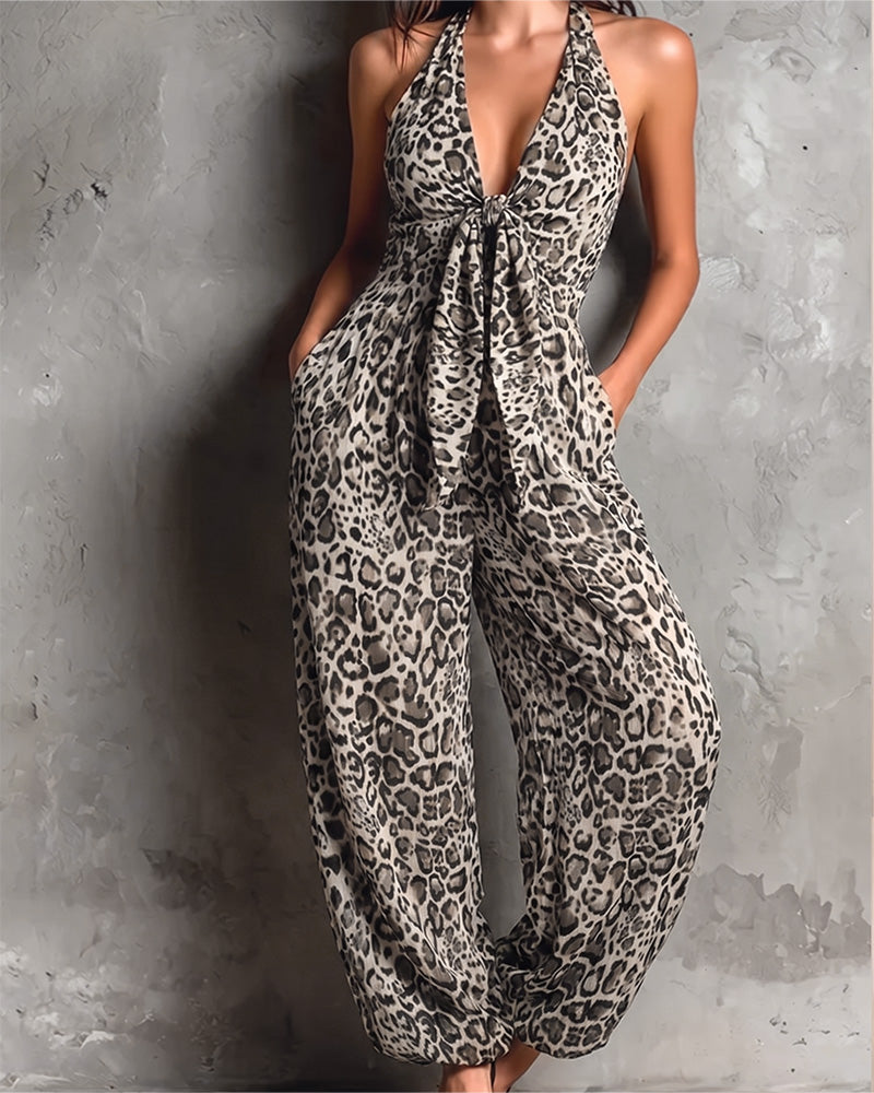 Jumpsuit Leopardmönster Hängslor Bredbent
