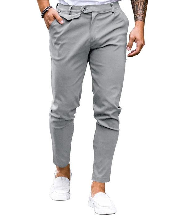 Byxor Solid Färg Knapp Fram Slim Fit Casual