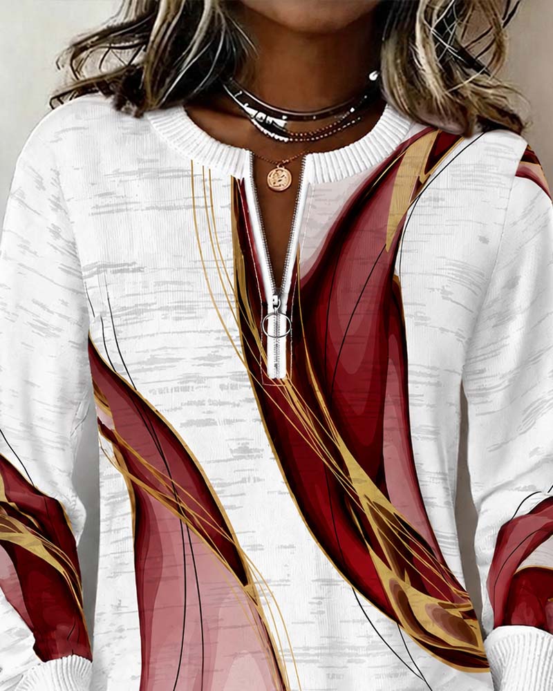 Hoodie Dragkedja Pullover Kontrast Löss