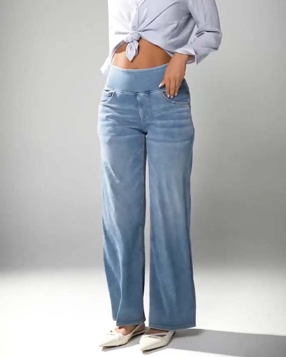 Byxor Hög Midja Raka Ben Jeans