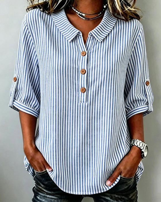 Blus Casual Randig Henley