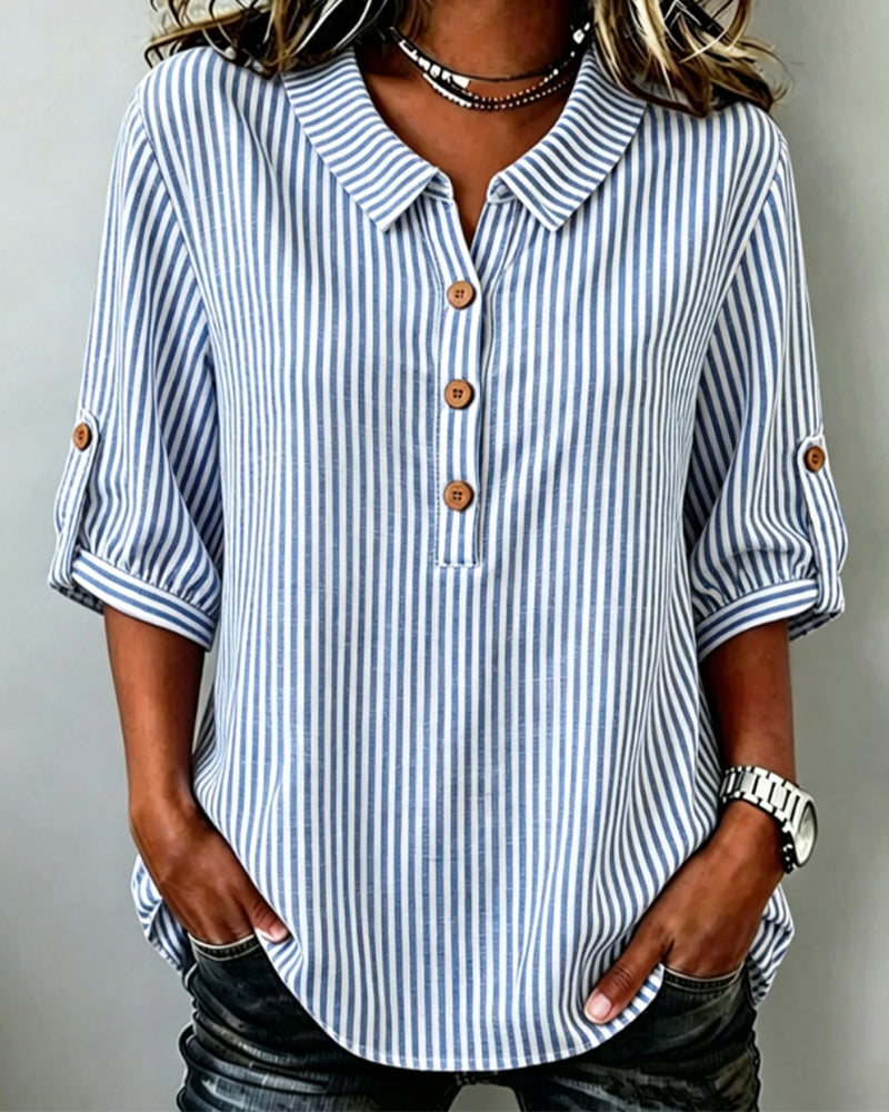 Blus Casual Randig Henley