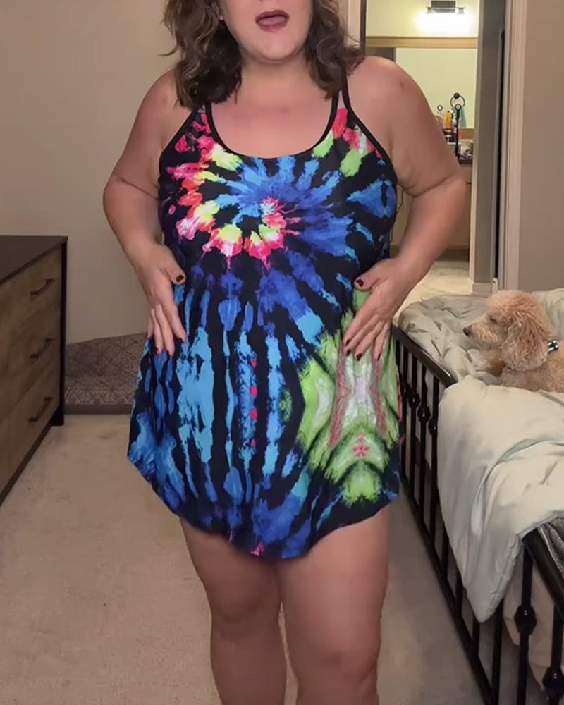 Tankini Tie-Dye Print Loose-Fit