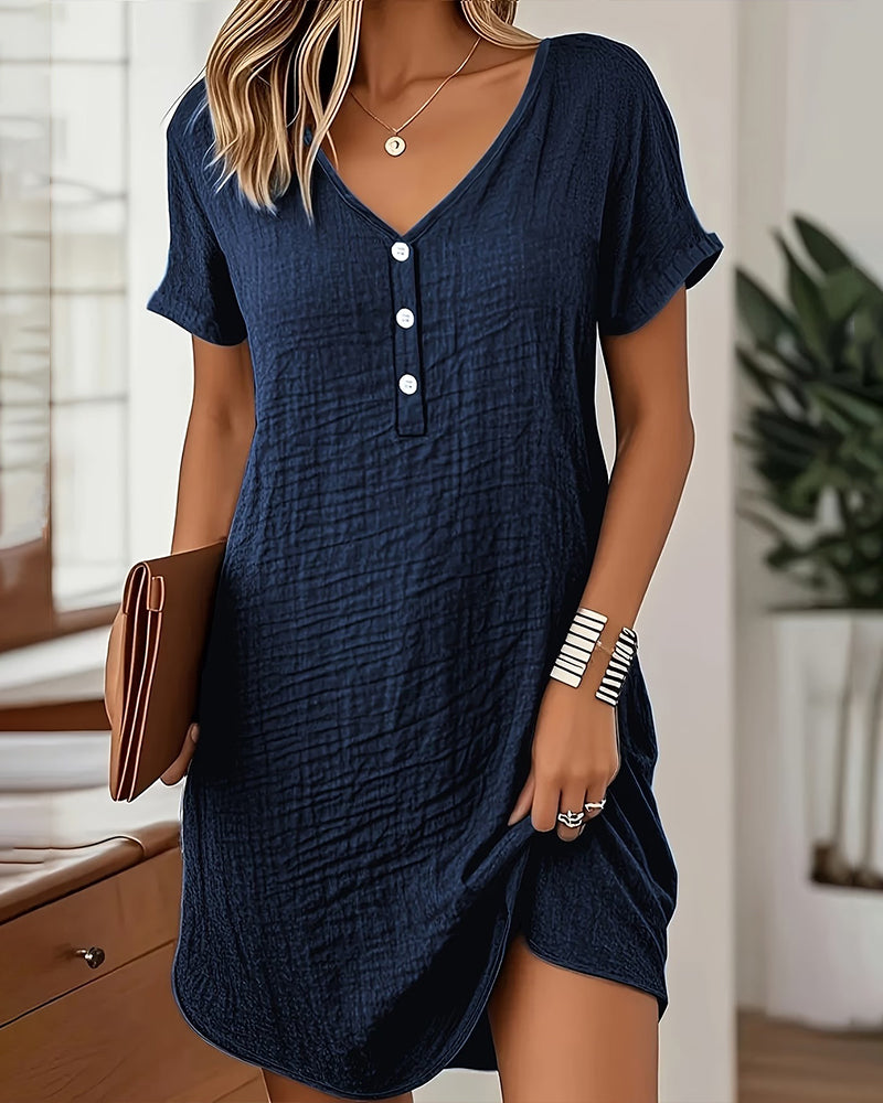 Klänning V-ringning Veckad Kortärmad Rak