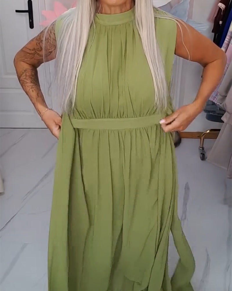 Klänning Enfärgad Ärmlös Midjeknäppning Maxi