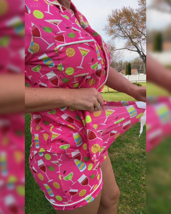 Tvådelade Set Vinflaska Tryck Casual