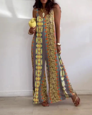 Jumpsuit Geometrisk Tryck Spagettiband Bred Ben