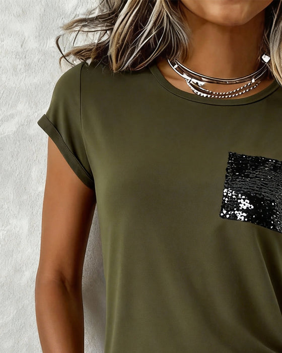 T-Shirt Crewneck Pailletterad Enfärgad