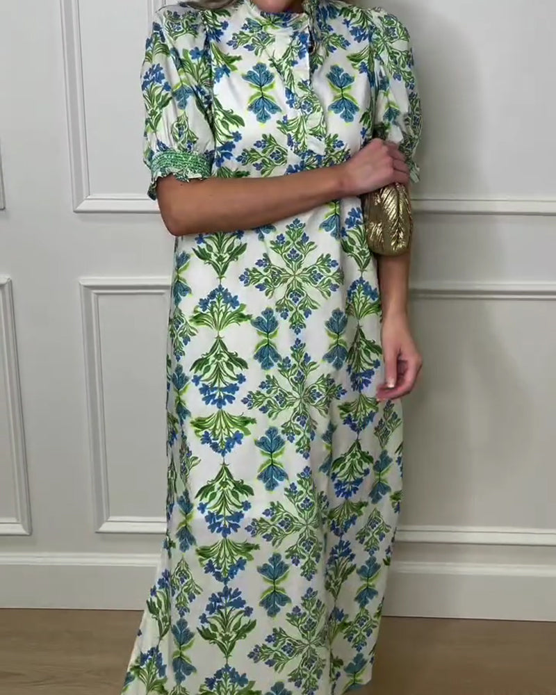 Klänning Växttryck Ståkrage