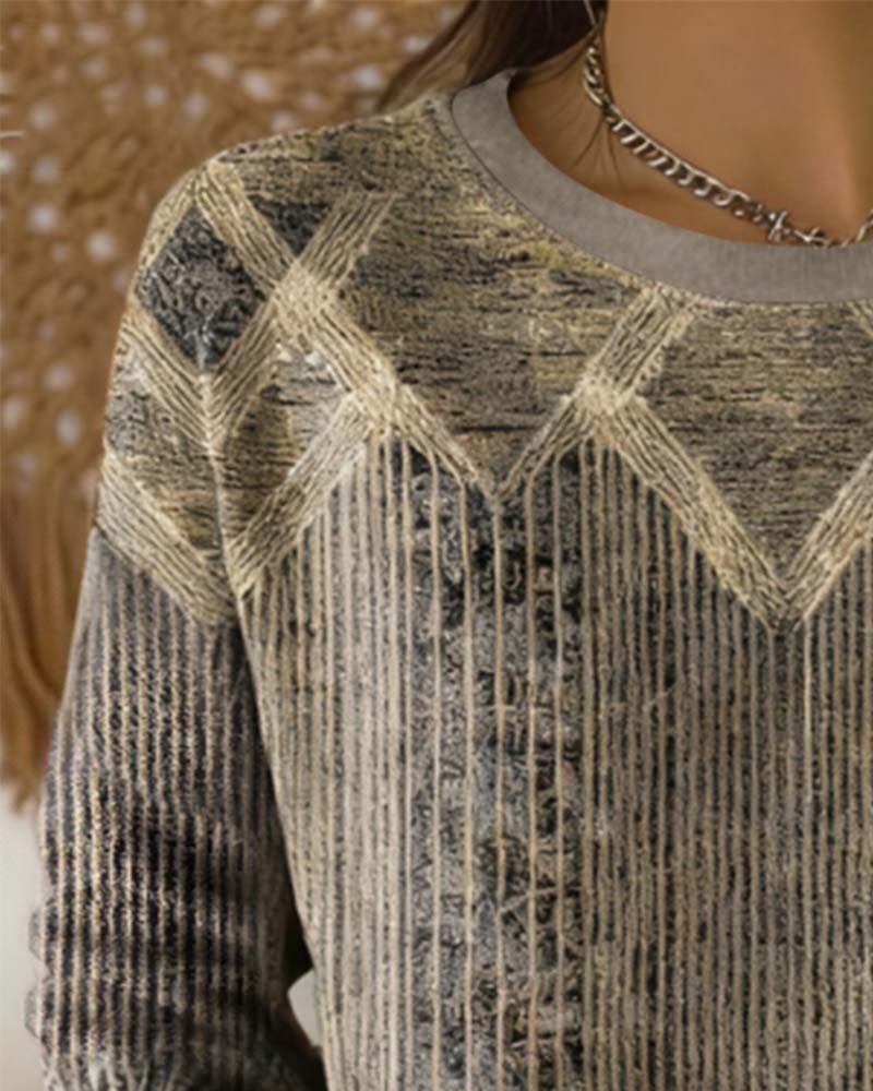 Retro Tryckt Rundhalsad Tröja