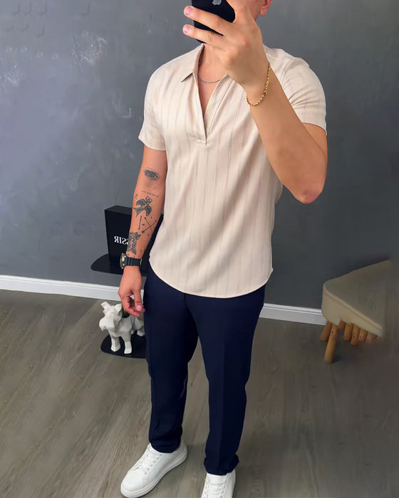 Herrmuddad Avslappnad T-Shirt Med Polokrage
