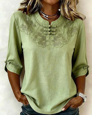 Blus Frog Knapp Mandarin Krage Kinesisk Stil