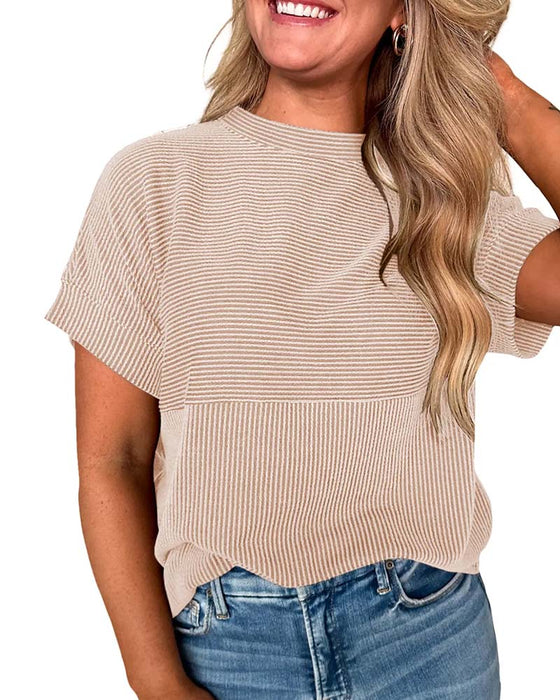 T-Shirt Randig Kort Ärm Rund Hals