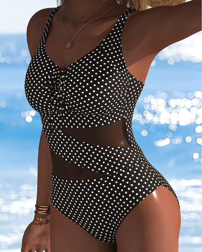 One-Piece Prickig Slips Mesh Patchwork