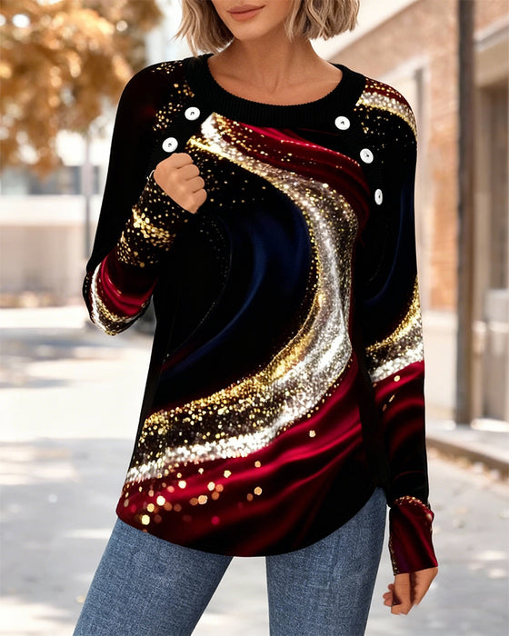 T-shirt med rund hals och långärmad tryck