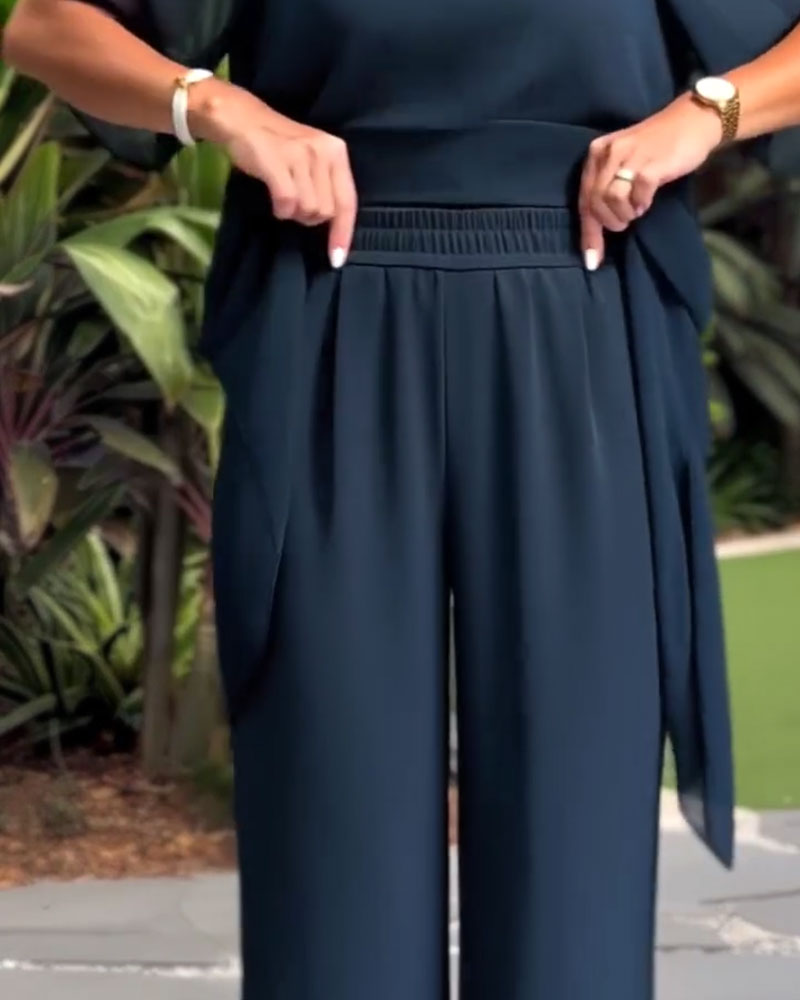 Set Sidentyg Asymmetrisk Topp Vida Ben Byxor