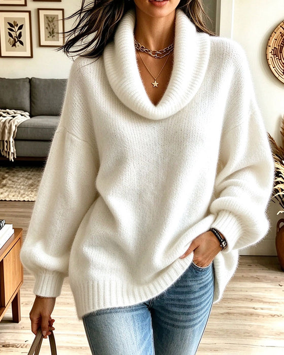 Pullover Avslappnad Slouchy Hals Mysig Stickad