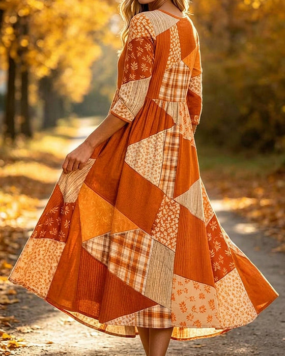 Klänning Patchwork Rutig Blommig