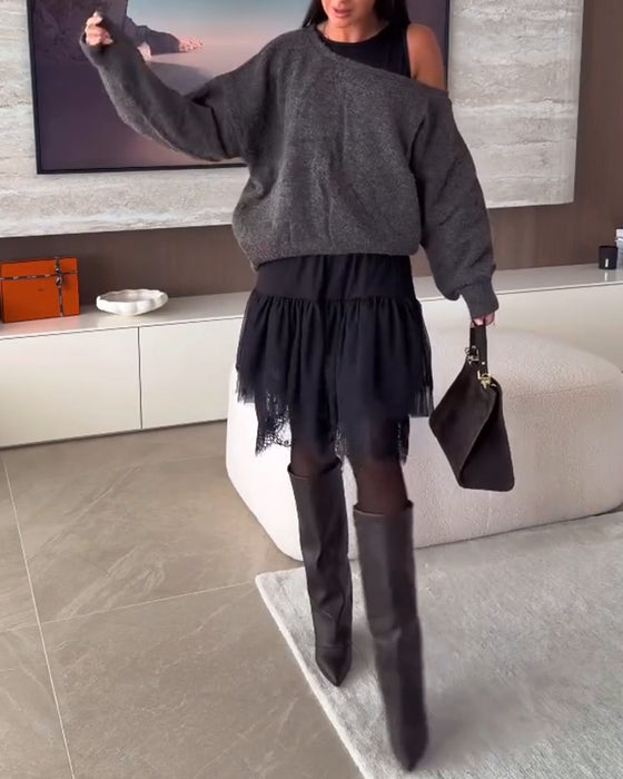 Avaxlad Lössittande Tröja & Spetsfåll Klänning