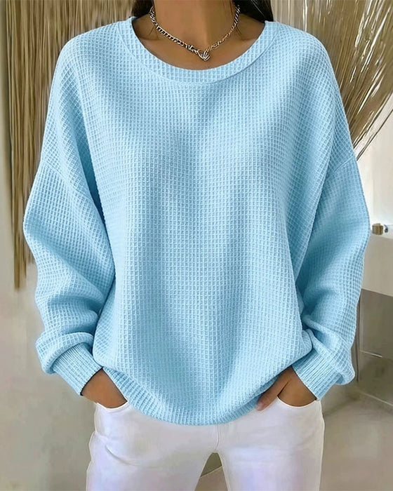 Sweatshirt Enfärgad Våffeltextur Pullover