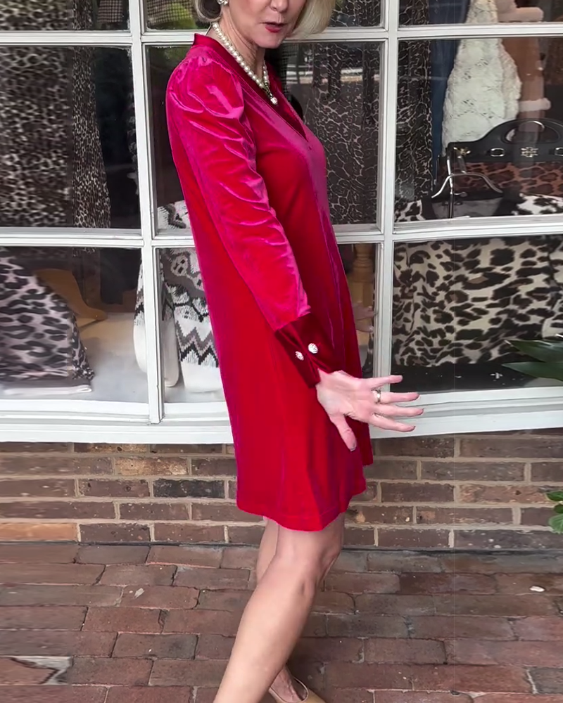 Elegant klänning med v-ringning, enfärgad