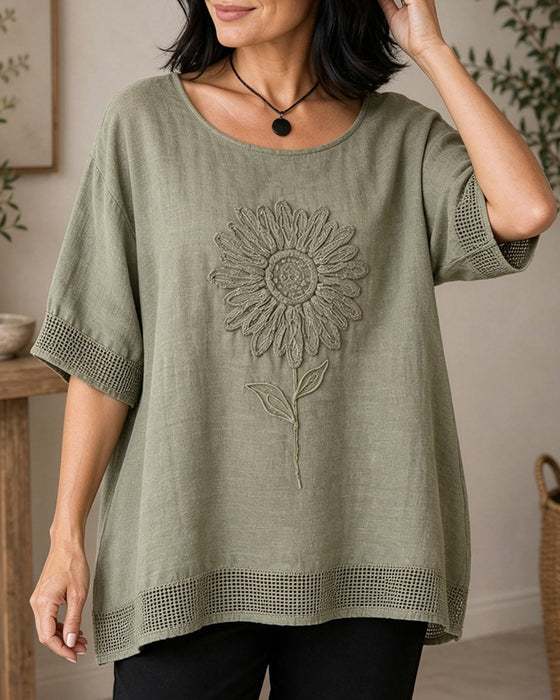 Blus Solros Broderad Lös