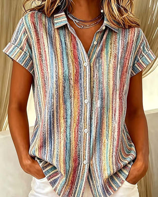 Blus Randig Färgblock Casual
