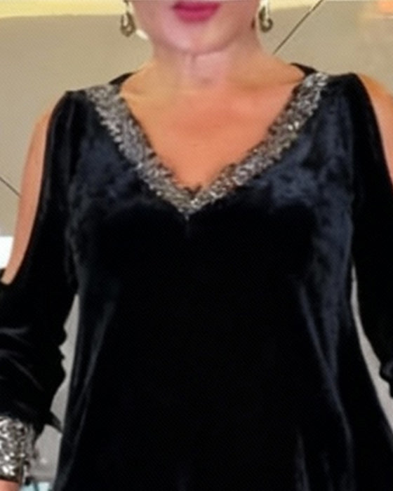 Klänning Sexig Axelfri Glitterig V-Ringning