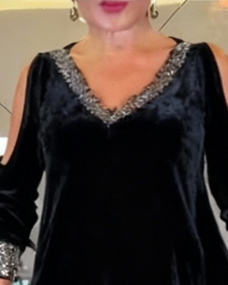 Klänning Sexig Axelfri Glitterig V-Ringning