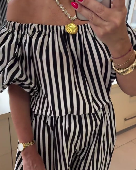 Jumpsuit Avslappnad Axelav Randig