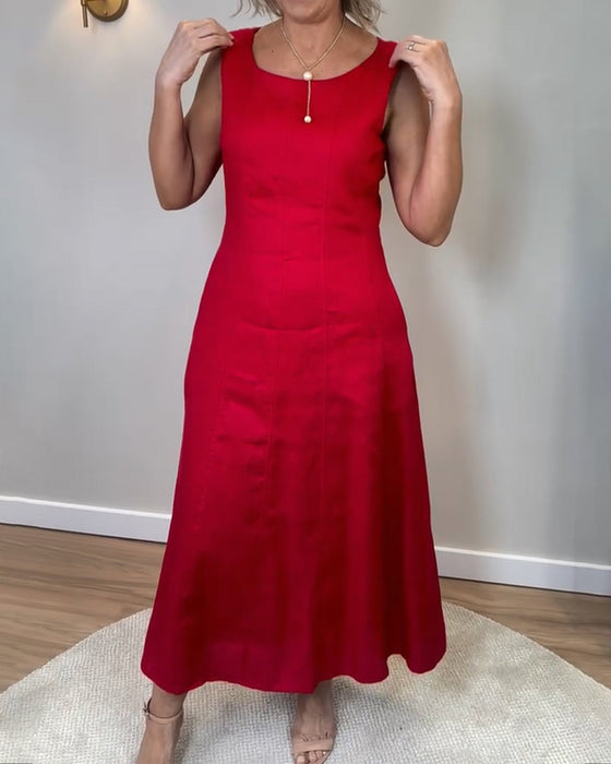 Casual Ärmelös Klänning Med Enstaka Färg