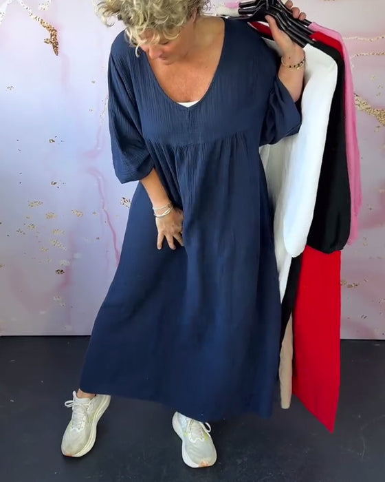 Klänning Skogsstil V-Ringning Plisserad Enfärgad