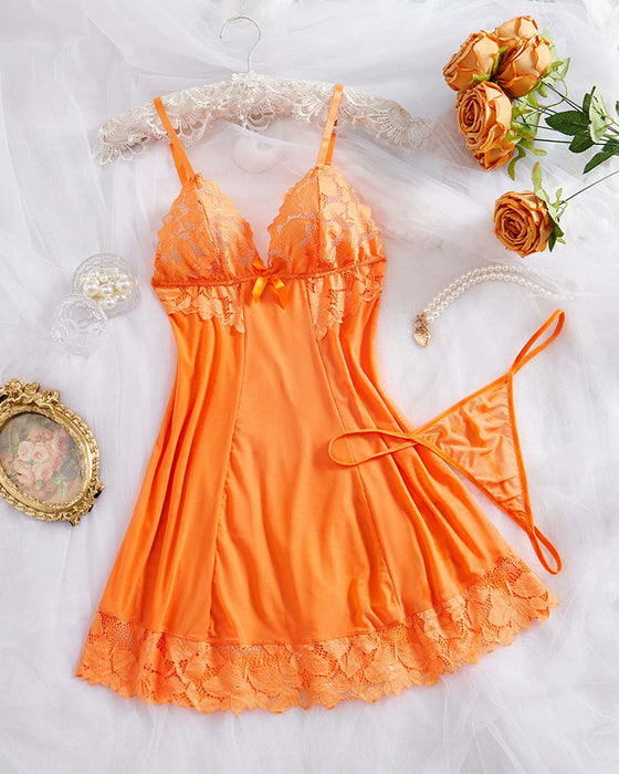 Lingerie Solid Färg V-Hals Spets