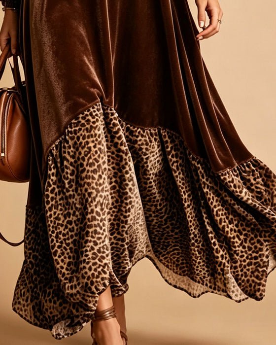 Klädning Casual Patchwork Leopard