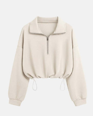 Sweatshirts Dragkedja Midja Lång Ärm